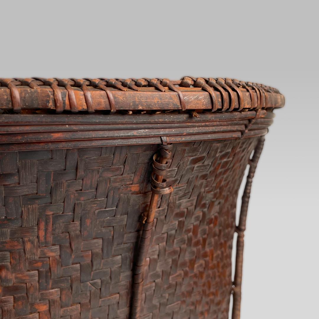 希少 ヴィンテージ【山岳民族】民藝籠 竹かご 古道具 工芸 収納 オブジェ