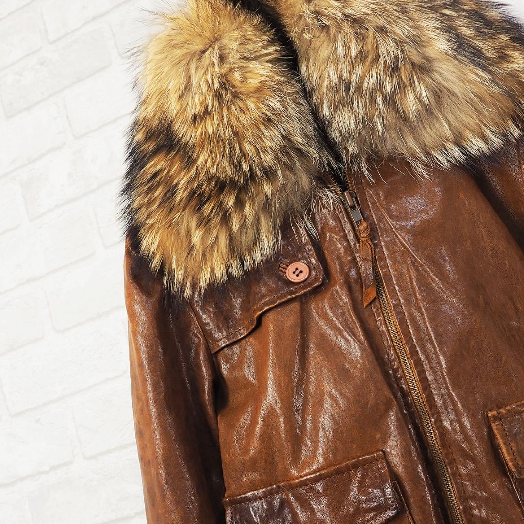 ジャケット・アウター 00s lamb oil leather coyote fur jacket