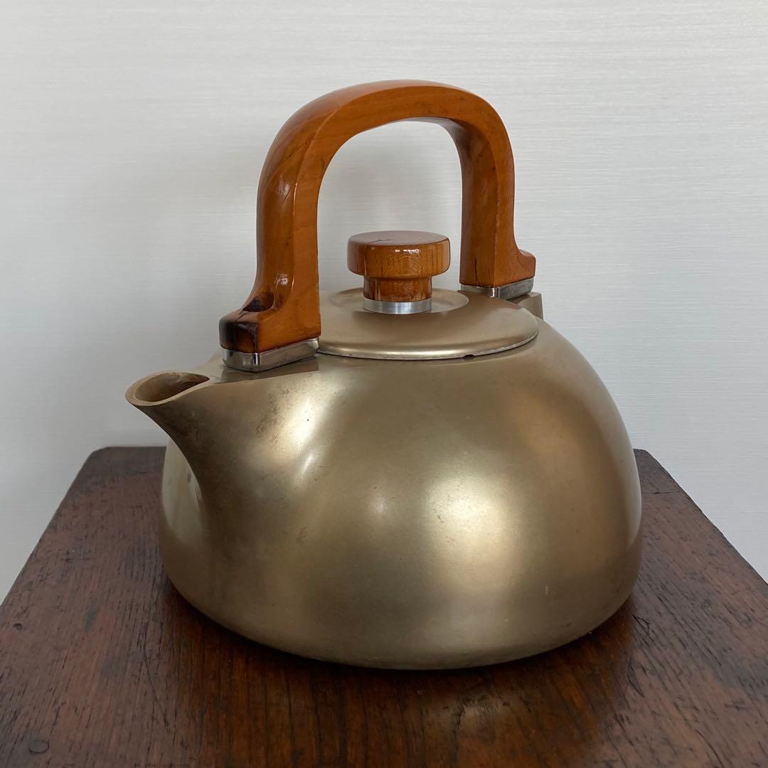 やかん 鋳物 アルミ アルマイト加工 木製取っ手 昭和レトロ