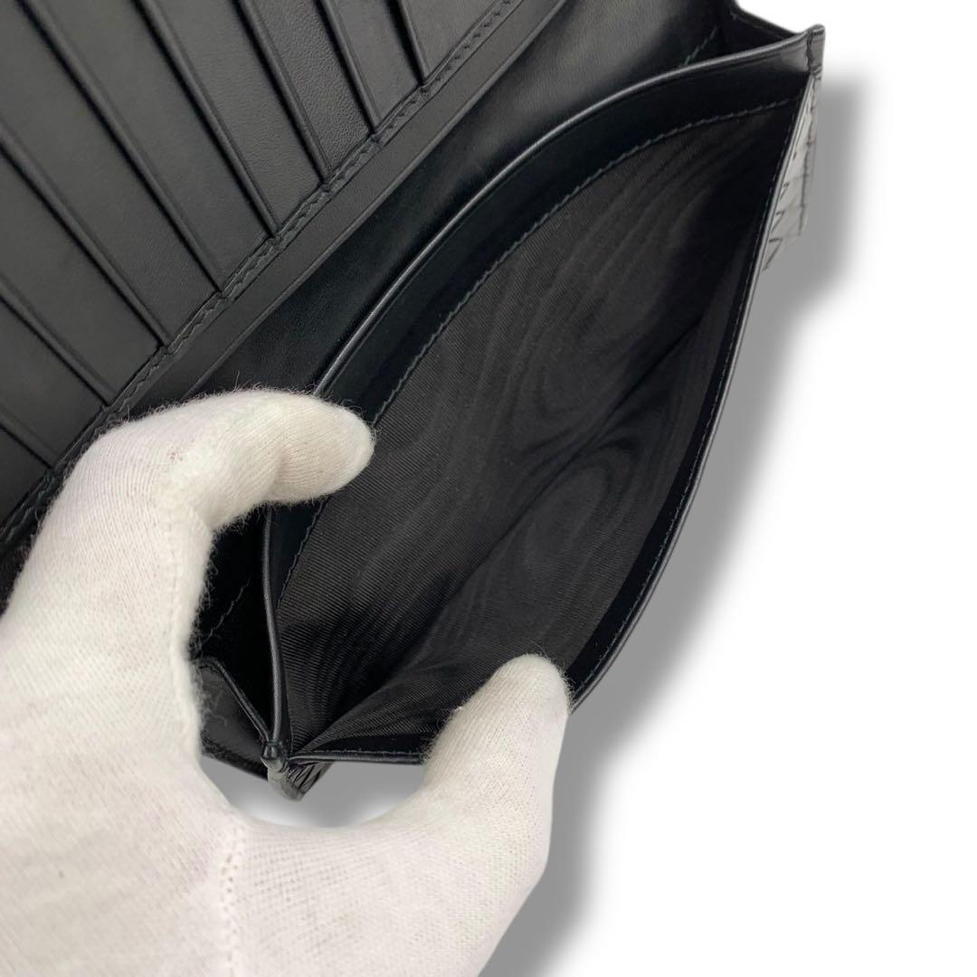 美品✨ボッテガヴェネタ 長財布 イントレチャート 二つ折り財布 レザー ブラック