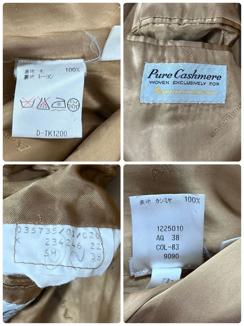 着丈110cm アクアスキュータム カシミヤ100 ダブル チェスターコート