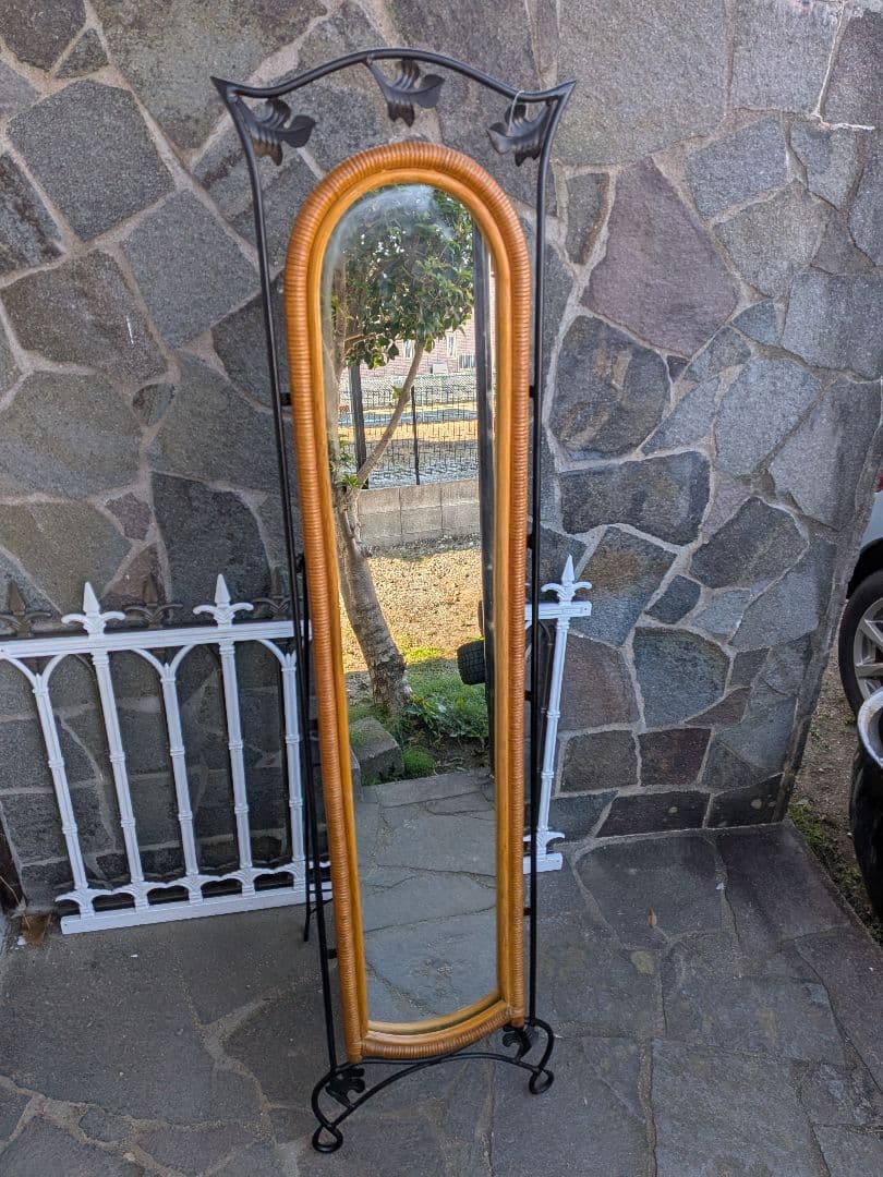 ラタン　アイアン全身姿見鏡 　スタンドミラー