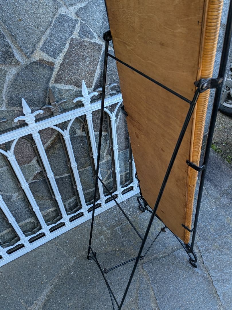 ラタン　アイアン全身姿見鏡 　スタンドミラー