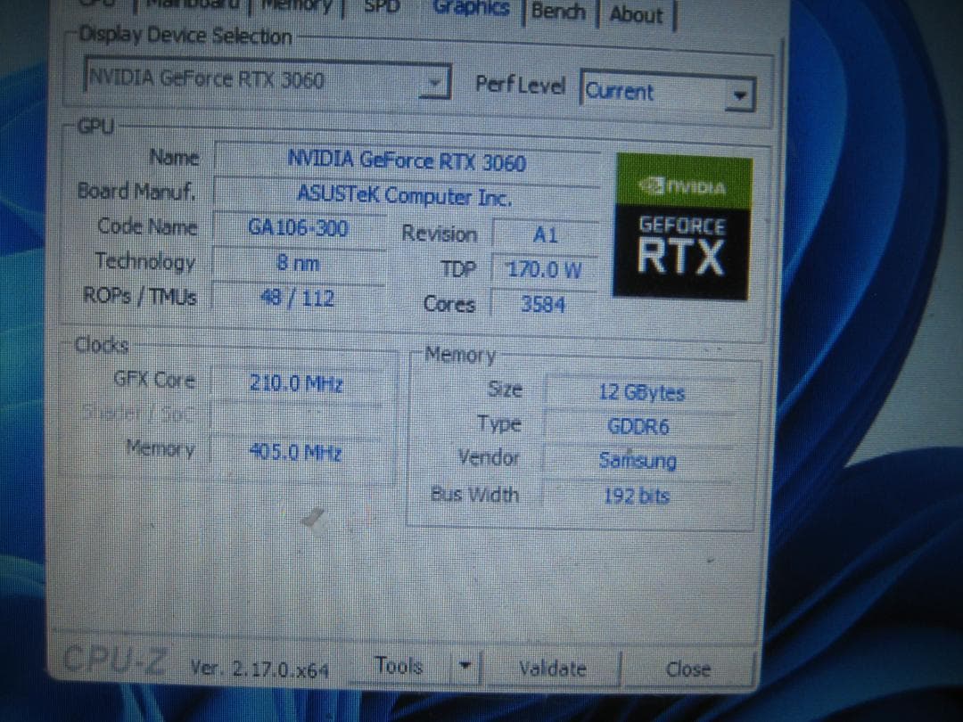 中古　ASUS　TUF-RTX3060-O12G-GAMING