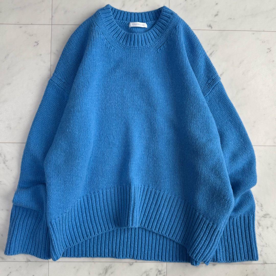 美品 ギャルリーヴィー ファインウール クルーネックプルオーバー◆ブルー