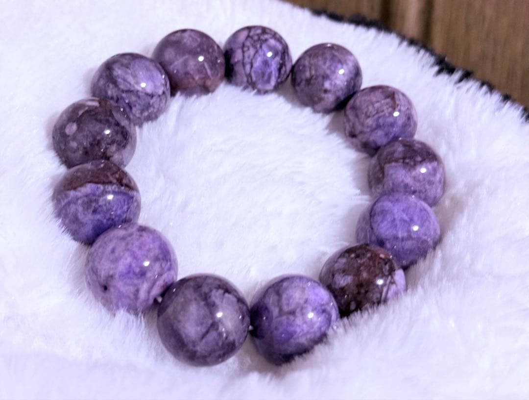 高品質 チャロアイト ブレス 数珠 鑑定書付き 大玉