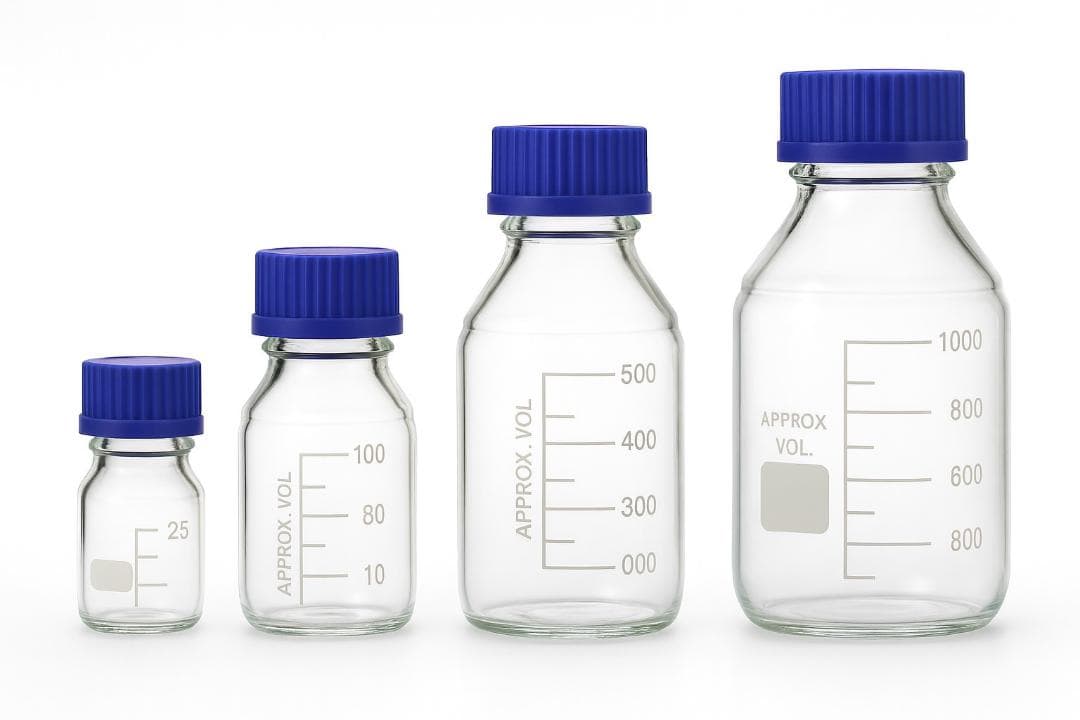 25ml 耐熱目盛りガラス瓶 青いキャップ 10個セット