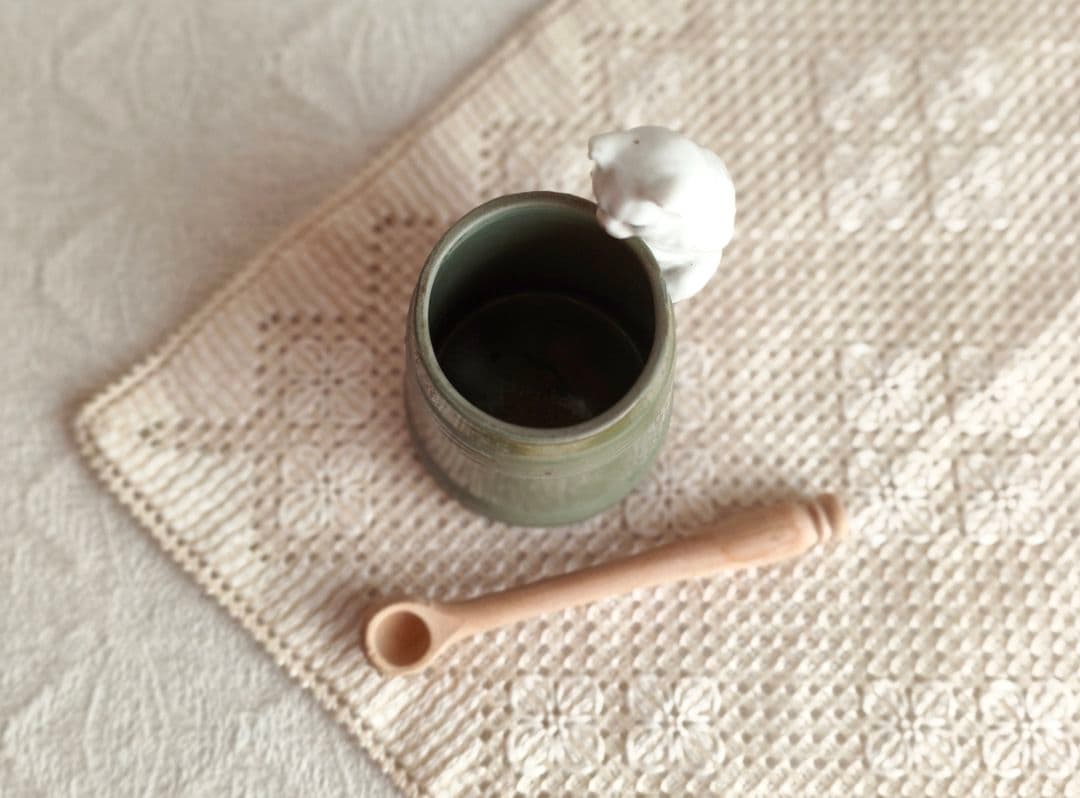 * vintage pot ❀ しろネコちゃんのいる グリーン ポット