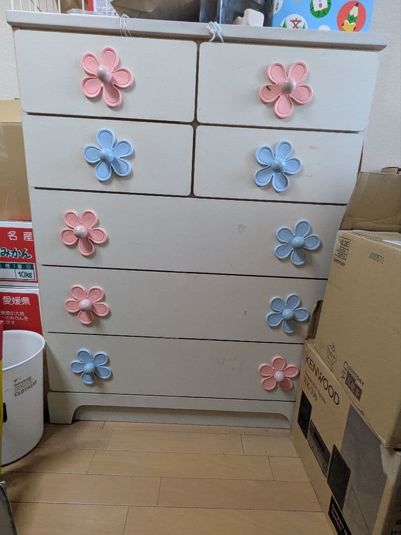 ホワイト 6引き出しチェスト 花デザイン