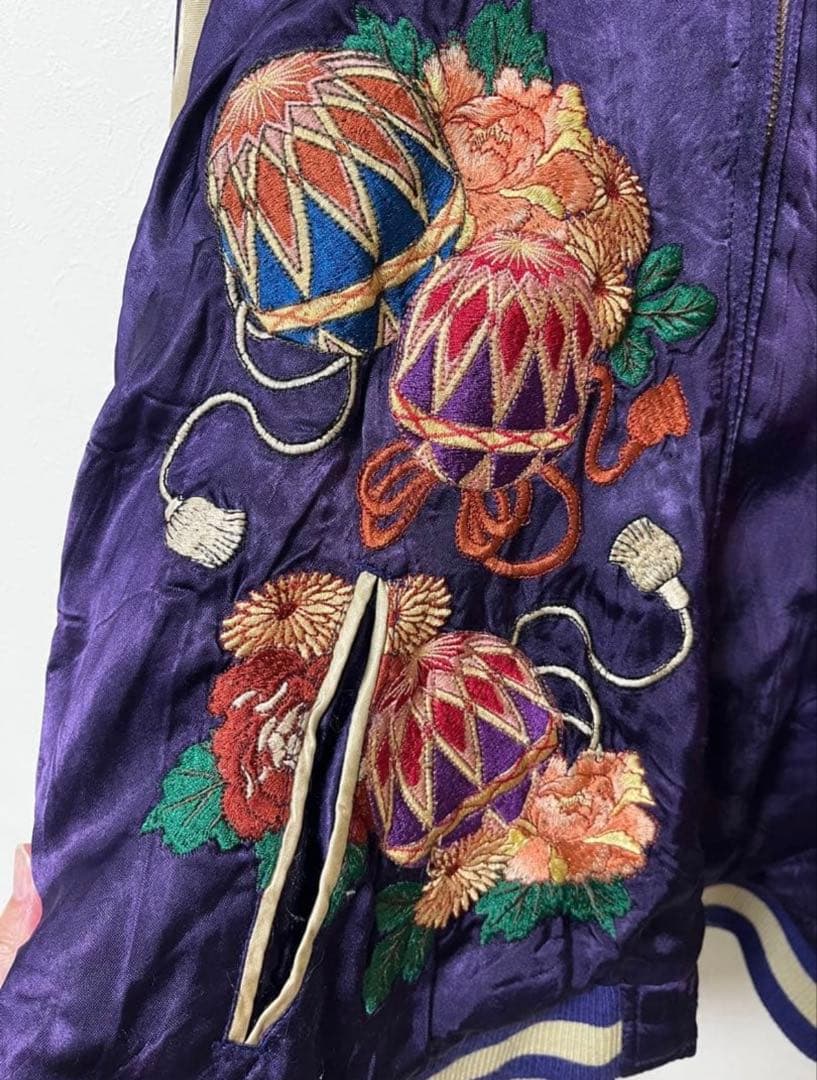リバーシブル和風刺繍スカジャン 黒/紫