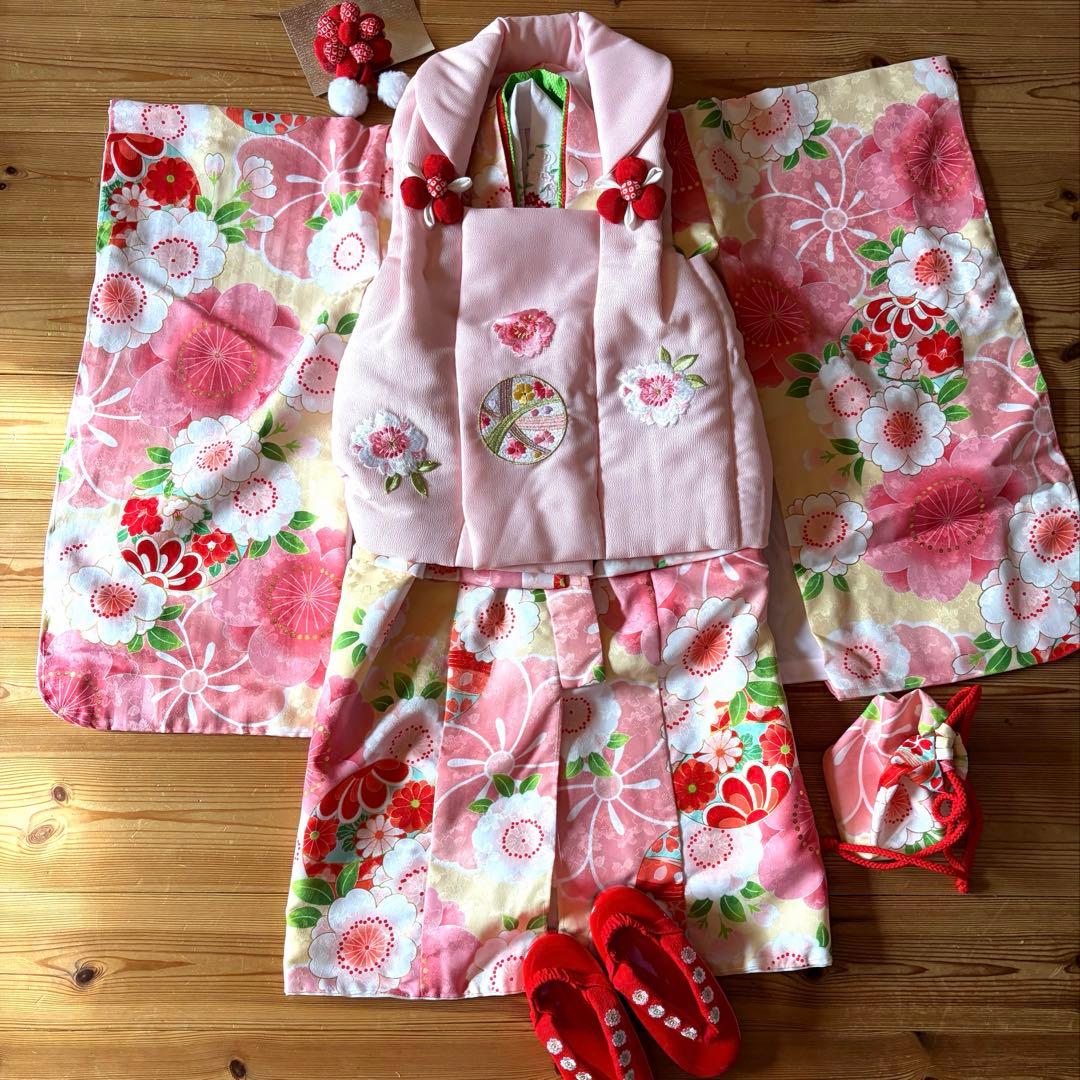【未使用品】七五三 子供用 花柄 ピンク系 セット　３歳