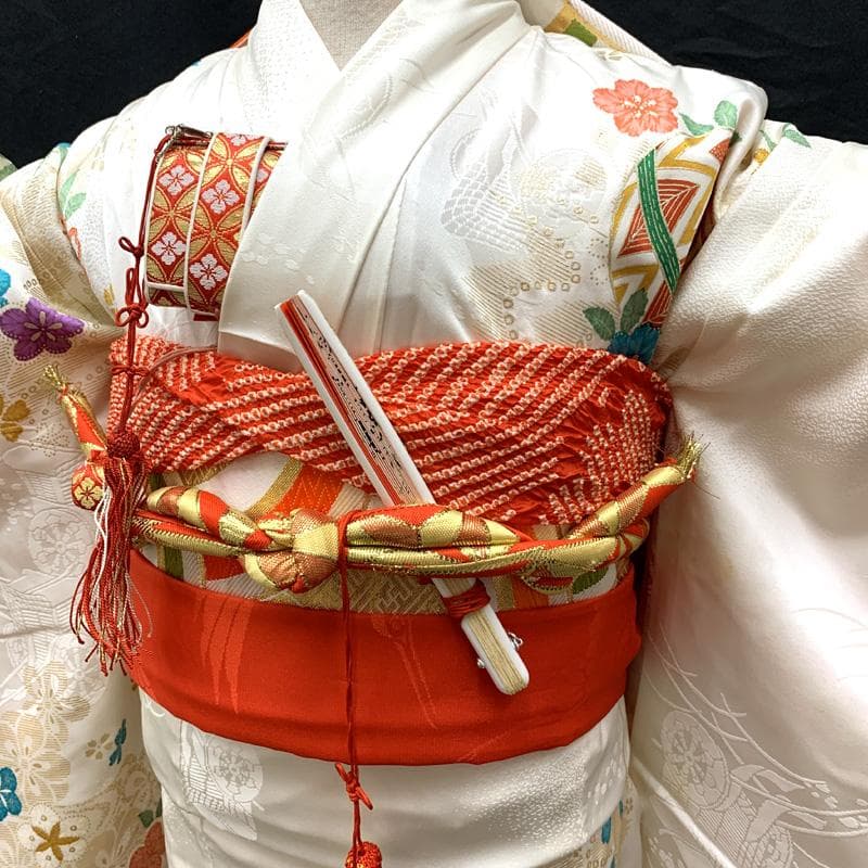 508ag70□七五三 七歳 女児 着物&袋帯&長襦袢 金彩 毬 白□状態良好