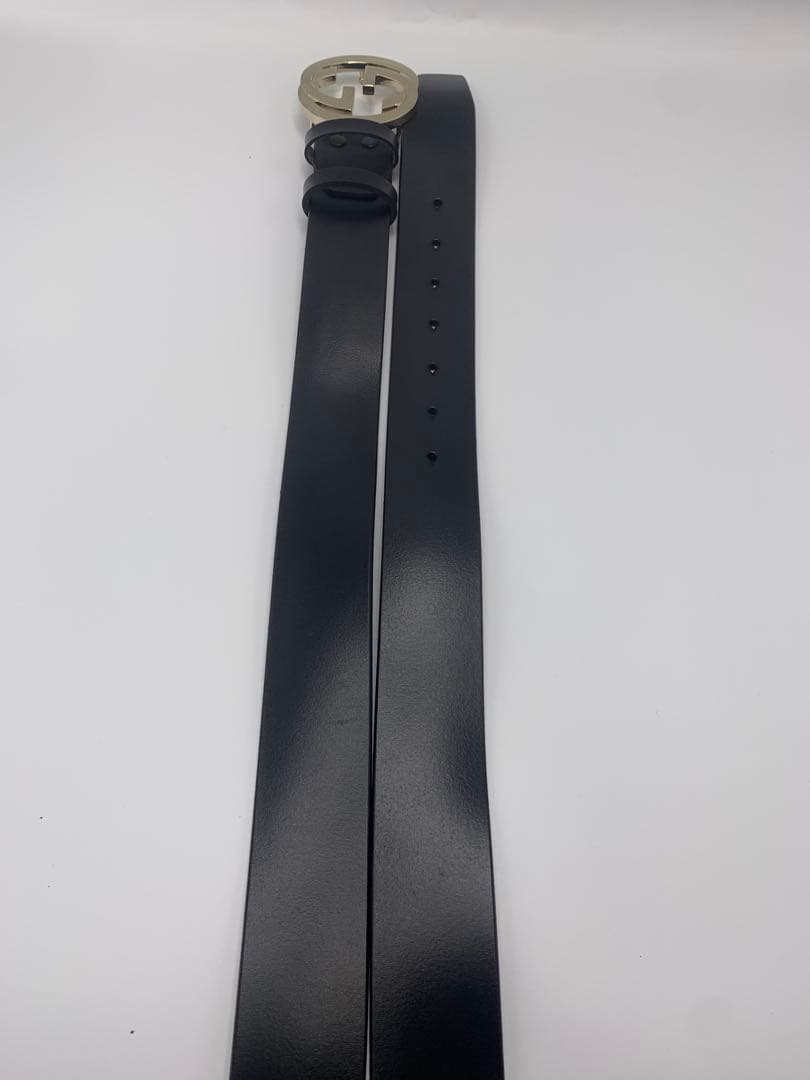 【美品】グッチ　GUCCI ダブルGロゴ ブラックレザーベルト　メンズ