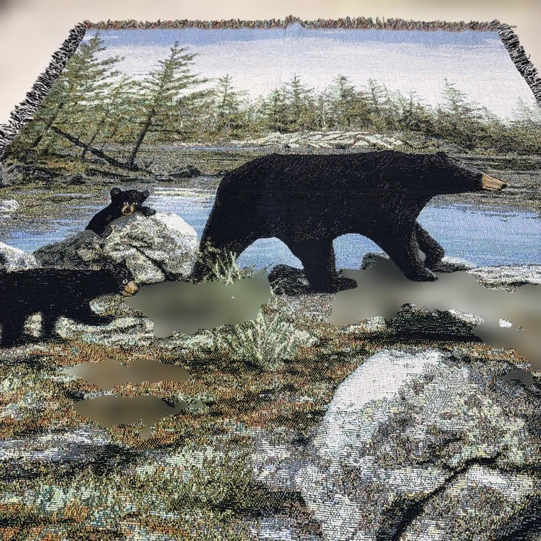 絵画風　熊　マルチカバー　ソファカバー　ヴィンテージラグ　183x133