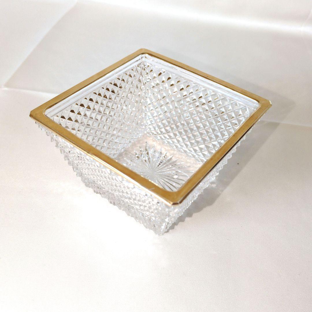 江戸切子　金彩ダイヤ文角鉢・金彩なし　2個セット