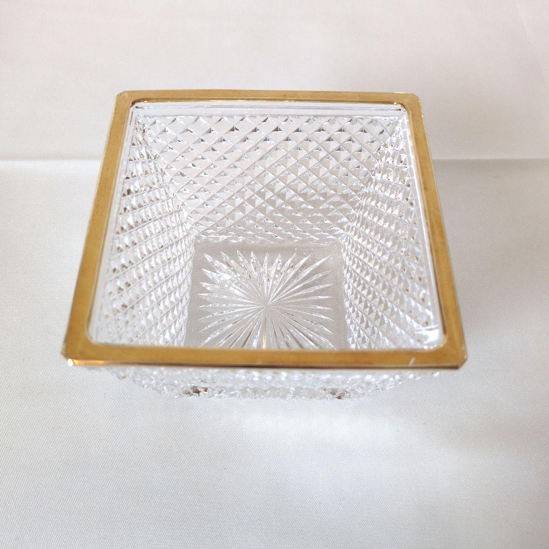 江戸切子　金彩ダイヤ文角鉢・金彩なし　2個セット