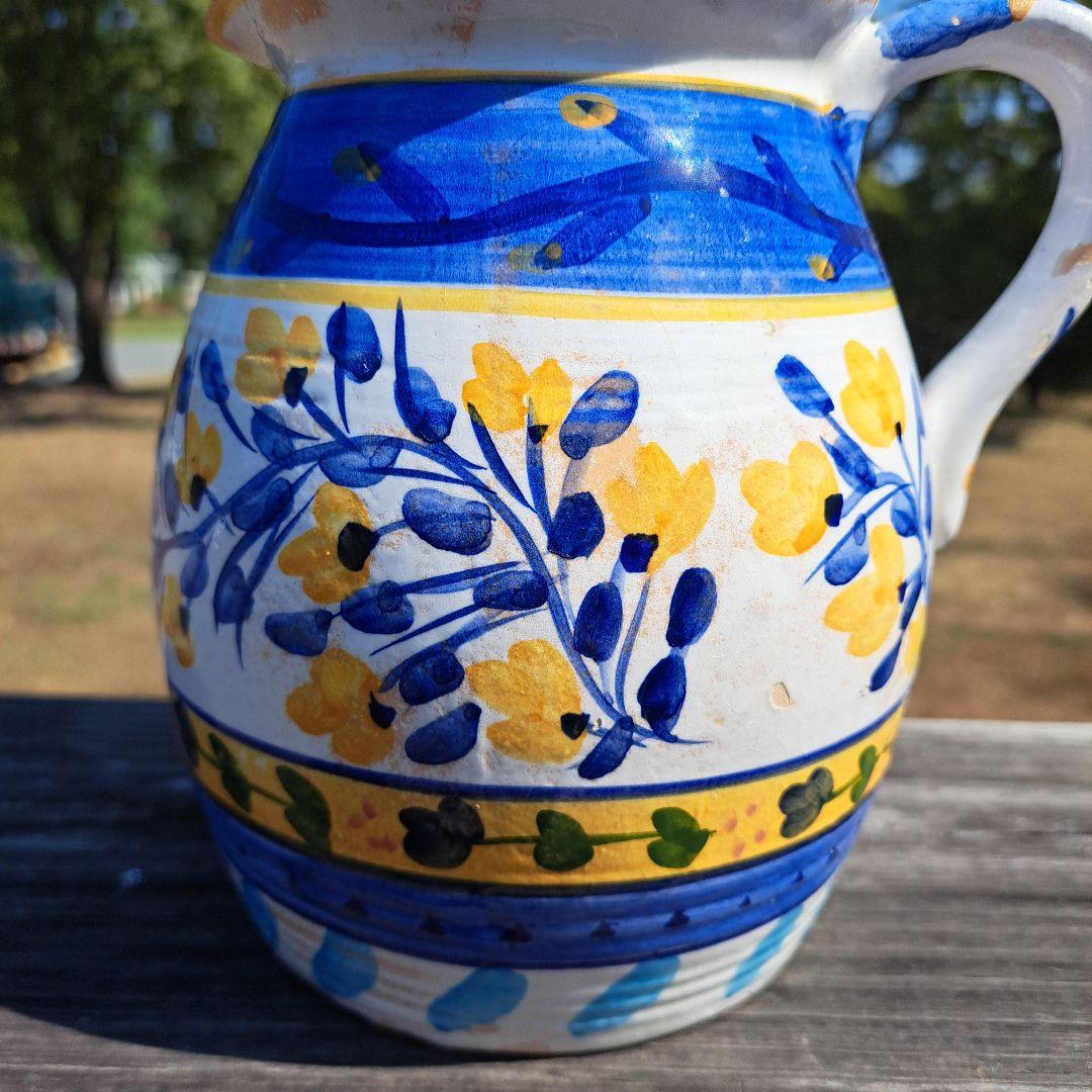 イタリア製　ヴィンテージ　陶器製 花柄　ピッチャー　#デルフト