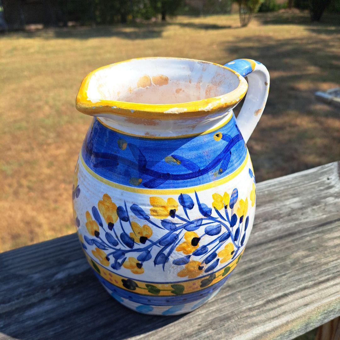 イタリア製　ヴィンテージ　陶器製 花柄　ピッチャー　#デルフト