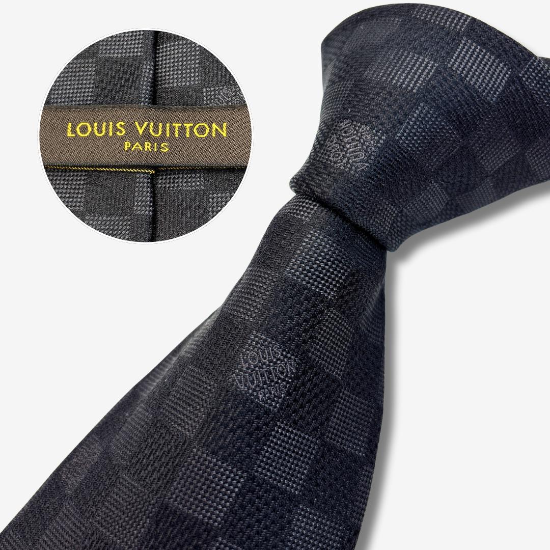 LOUIS VUITTON ネクタイ ダミエ柄 ロゴグラム チャコールグレー