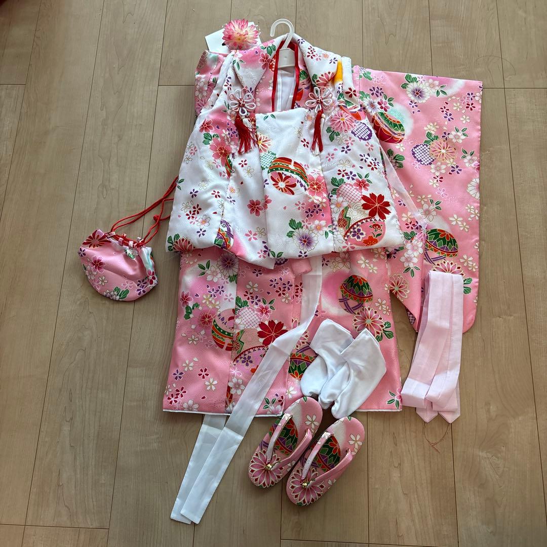 七五三 着物9点セット ピンク 花柄　3歳女の子