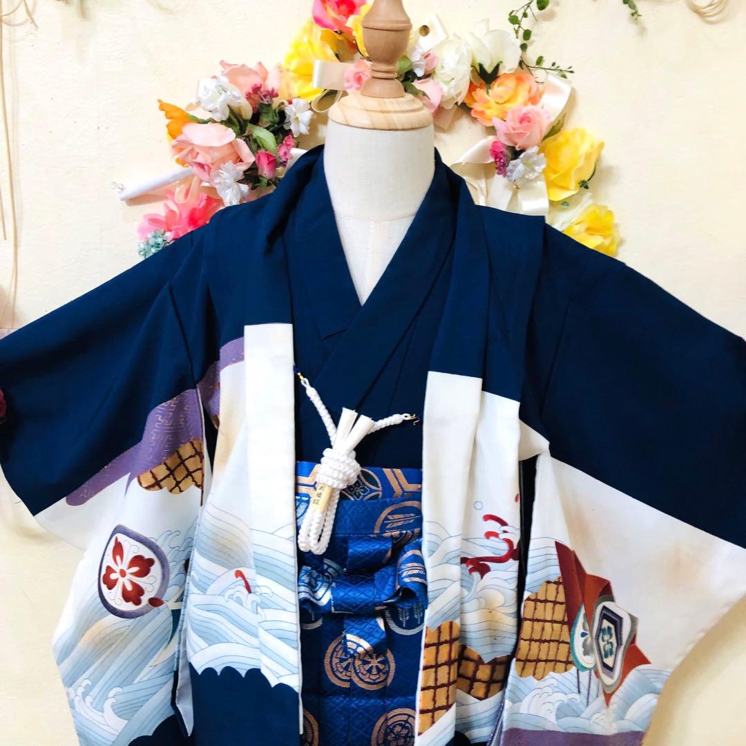 七五三５歳完全フルセット‼️豪華青系鷹金彩煌びやか⭐︎豪華金蘭刺繍袴銘品