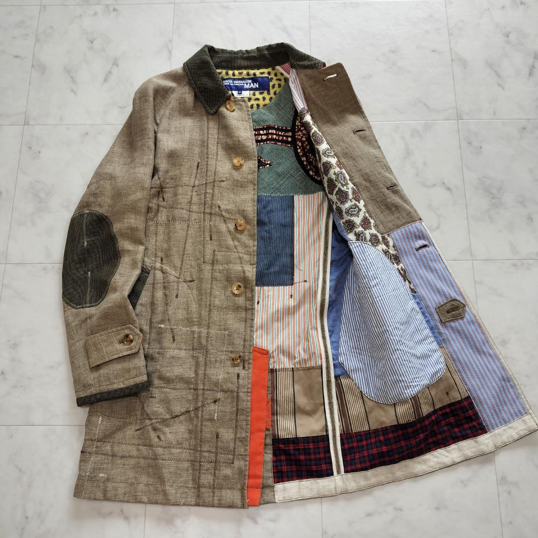 ジュンヤワタナベマン 16SS パッチワークリネンステンカラーコート S 日本製
