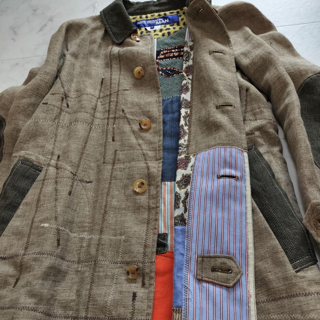 ジュンヤワタナベマン 16SS パッチワークリネンステンカラーコート S 日本製
