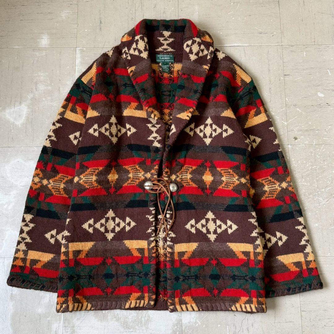 【希少】LAUREN ラルフローレン　ネイティブ柄カーディガン　ガウン