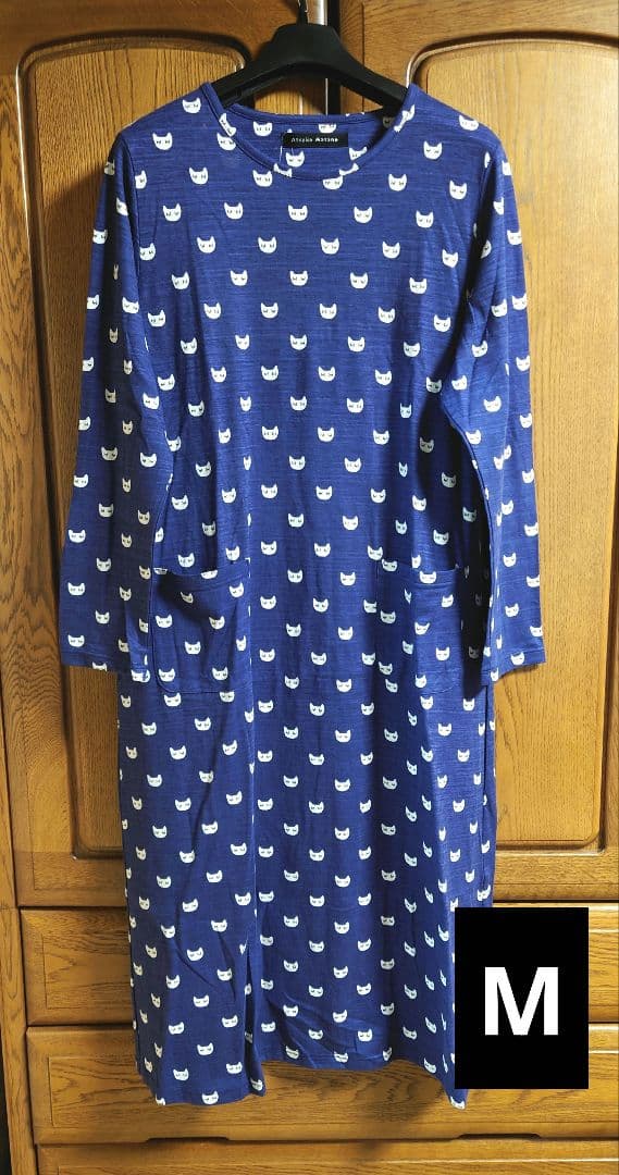 新品タグ付き マタノアツコ ワコール ルームウェア ワンピ パジャマ ブルー 猫