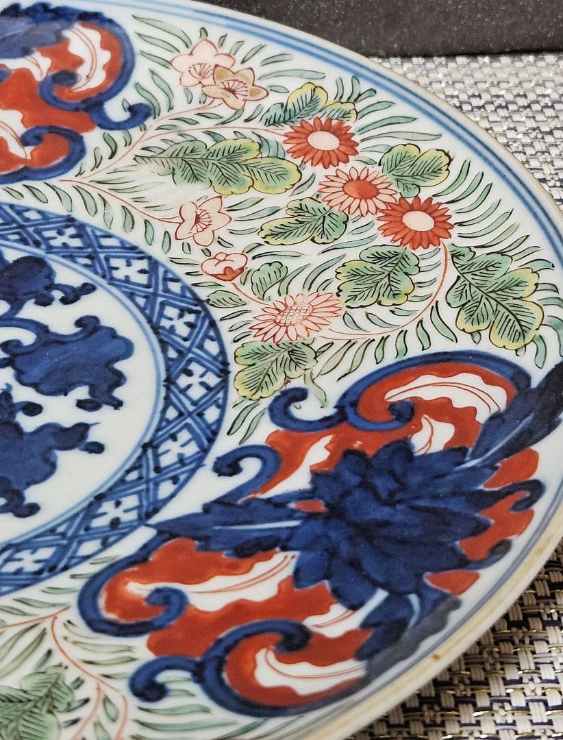 【上作品❗️】江戸時代末期～明治時代初期　古伊万里　染錦　染付色絵　花尽し文様皿