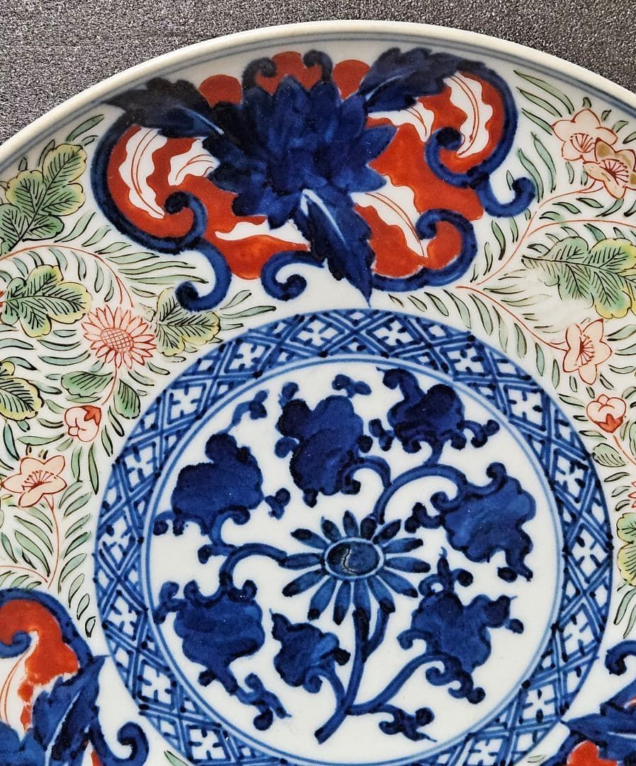 【上作品❗️】江戸時代末期～明治時代初期　古伊万里　染錦　染付色絵　花尽し文様皿