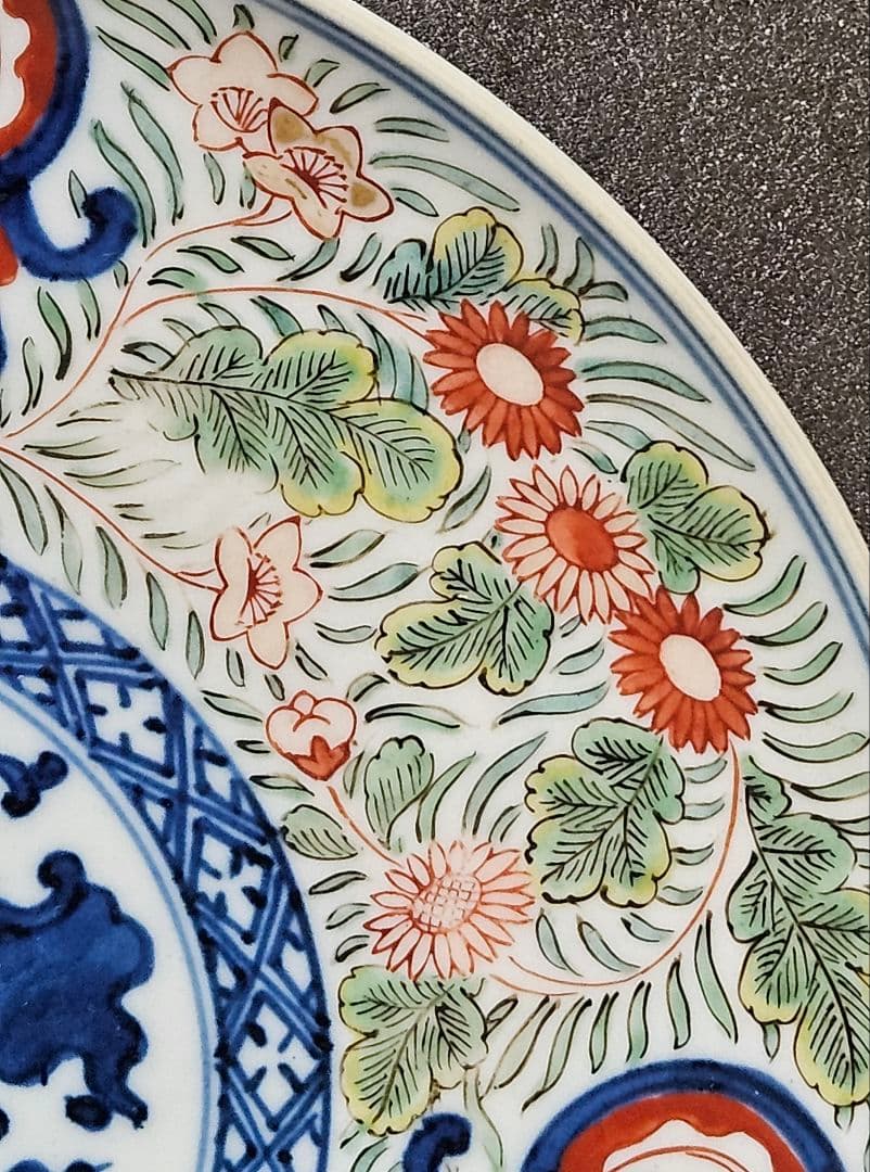 【上作品❗️】江戸時代末期～明治時代初期　古伊万里　染錦　染付色絵　花尽し文様皿