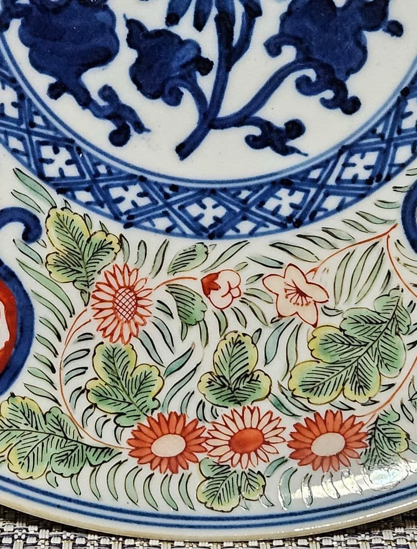 【上作品❗️】江戸時代末期～明治時代初期　古伊万里　染錦　染付色絵　花尽し文様皿