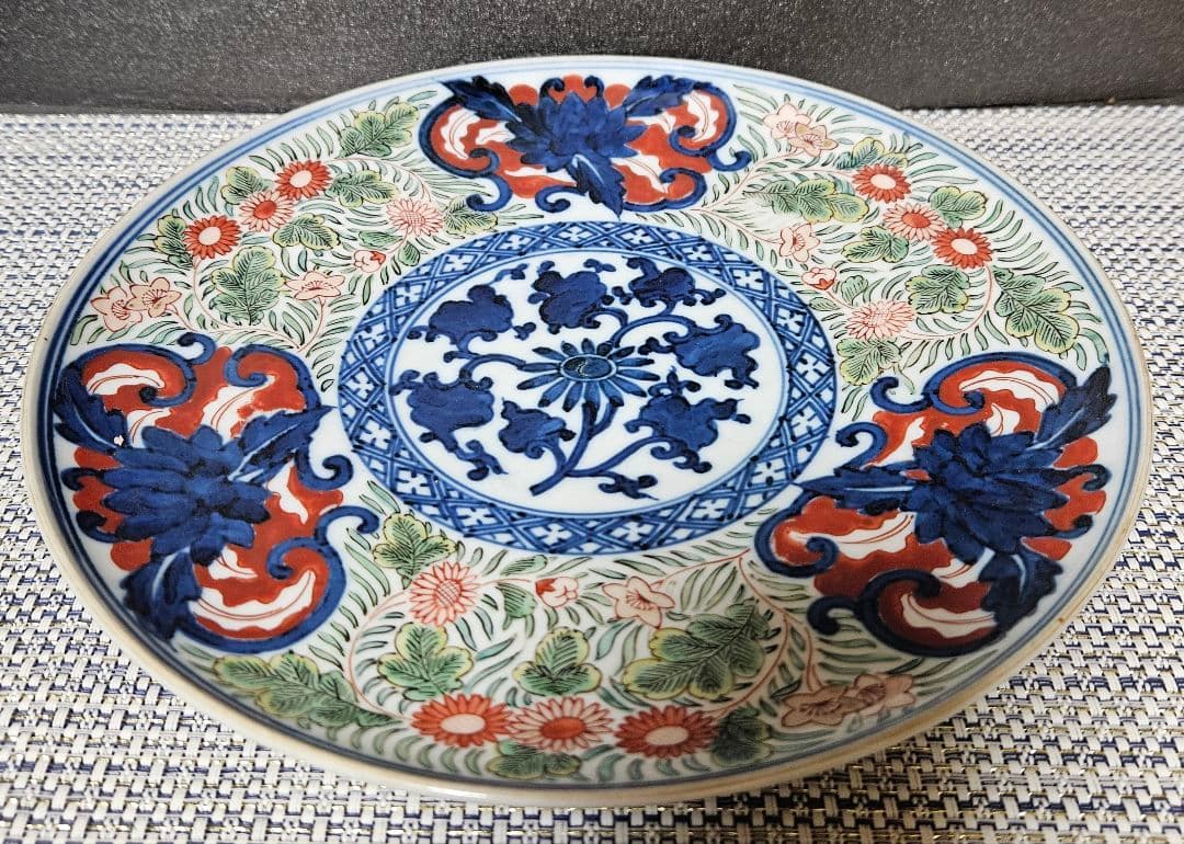 【上作品❗️】江戸時代末期～明治時代初期　古伊万里　染錦　染付色絵　花尽し文様皿