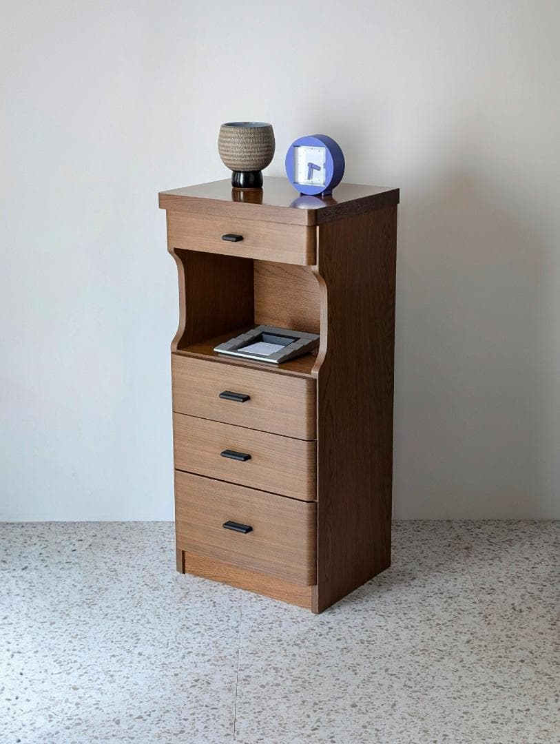 80s ビンテージ ウッドシェルフ 木製 引出し付き 飾り棚 ミニ キャビネット