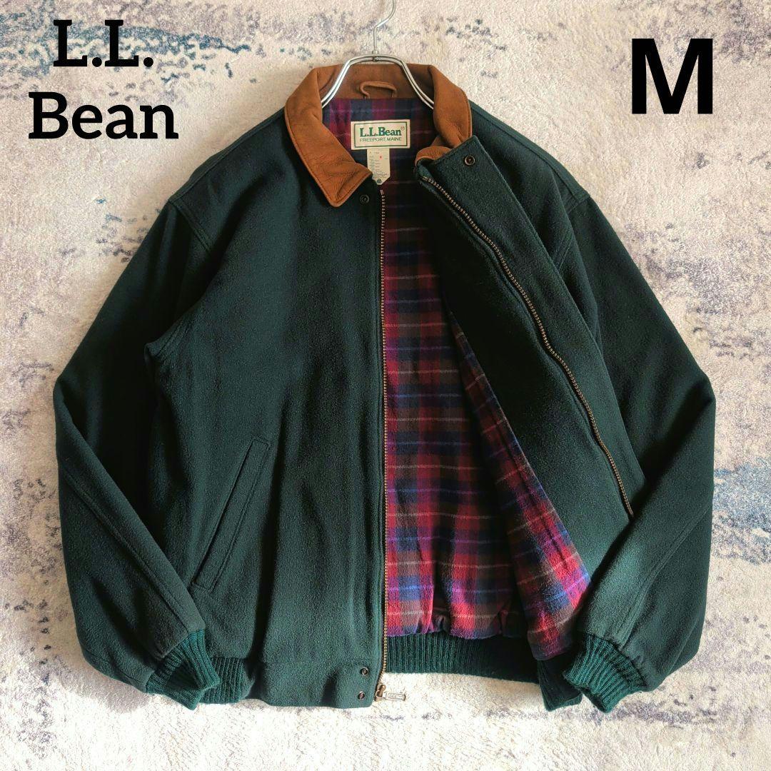 80s エルエルビーン ウールブルゾン レザー襟 ボンバージャケット USA製