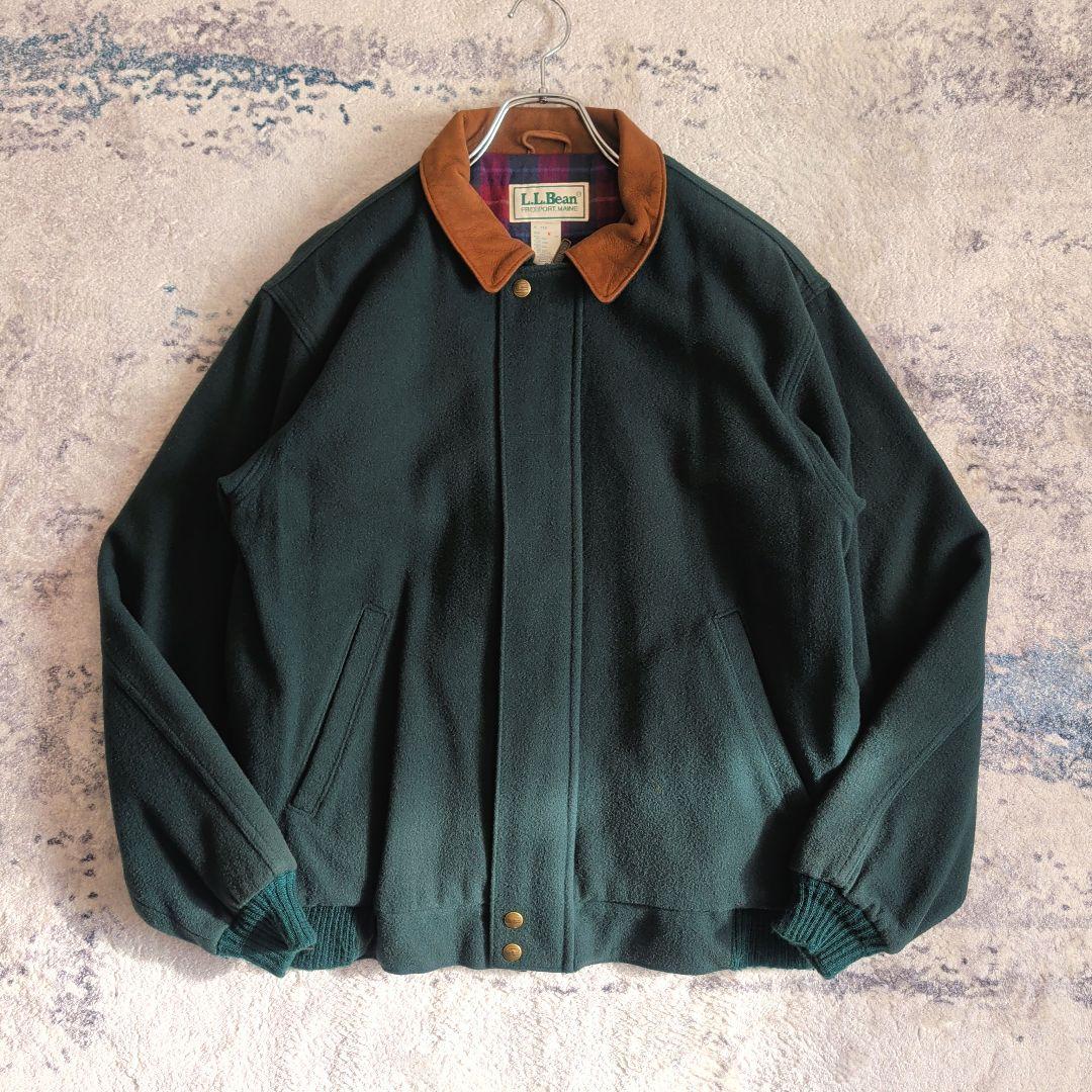 80s エルエルビーン ウールブルゾン レザー襟 ボンバージャケット USA製