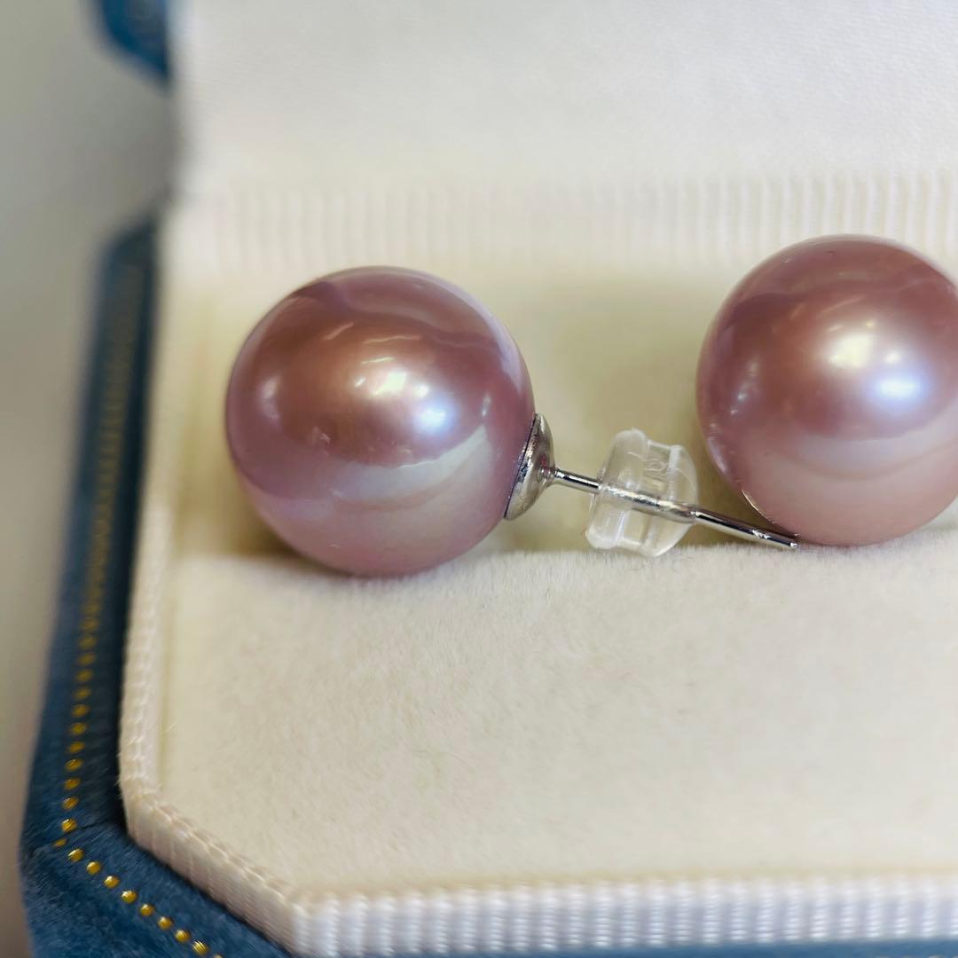 極照り 本真珠ピアス エジソンパール 超大珠 メタリック14mm 無調色 直結