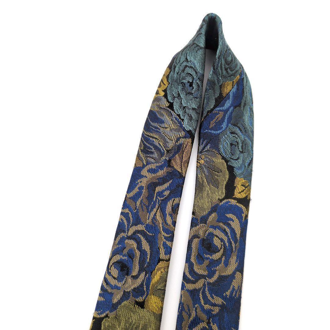 【美品】ポールスミス ネクタイ ブルー ゴールド 花柄 光沢 高級【イギリス製】