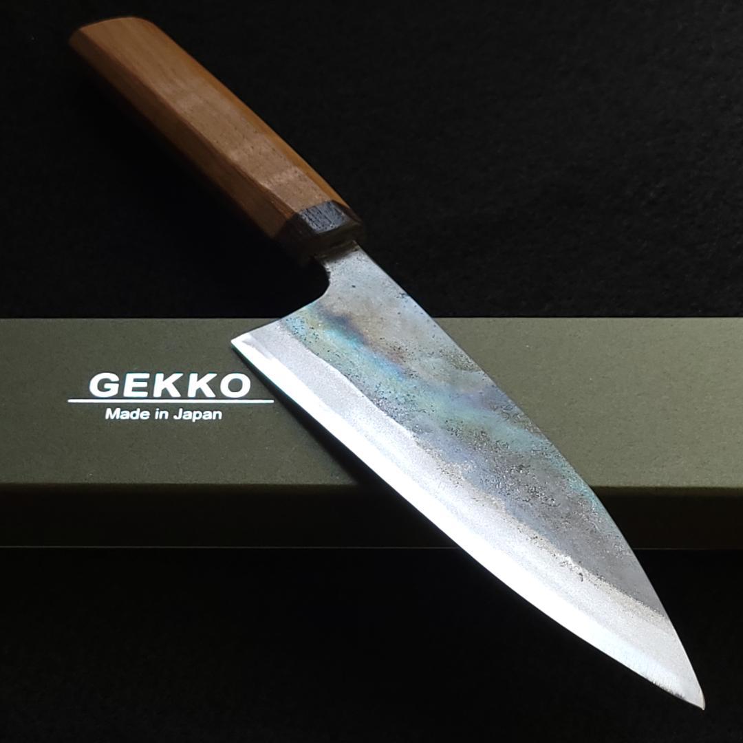 青紙1号 黒打 万能包丁 150㎜ #9390 チーク柄 月光作 日本製 １点物