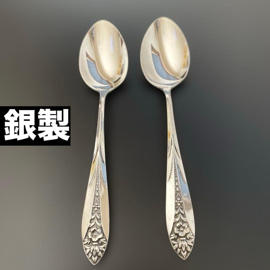 銀製 花柄スプーン 純銀 アンティークスプーン 日本 製