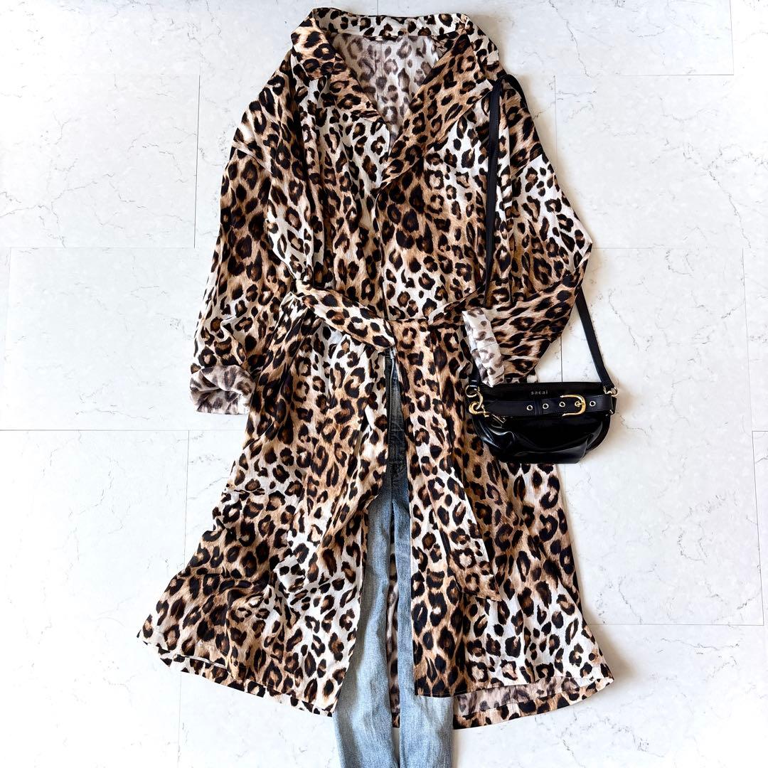 美品 サードマガジン 日本製 ヒョウ柄 キュプラコットン 薄手 トレンチ コート