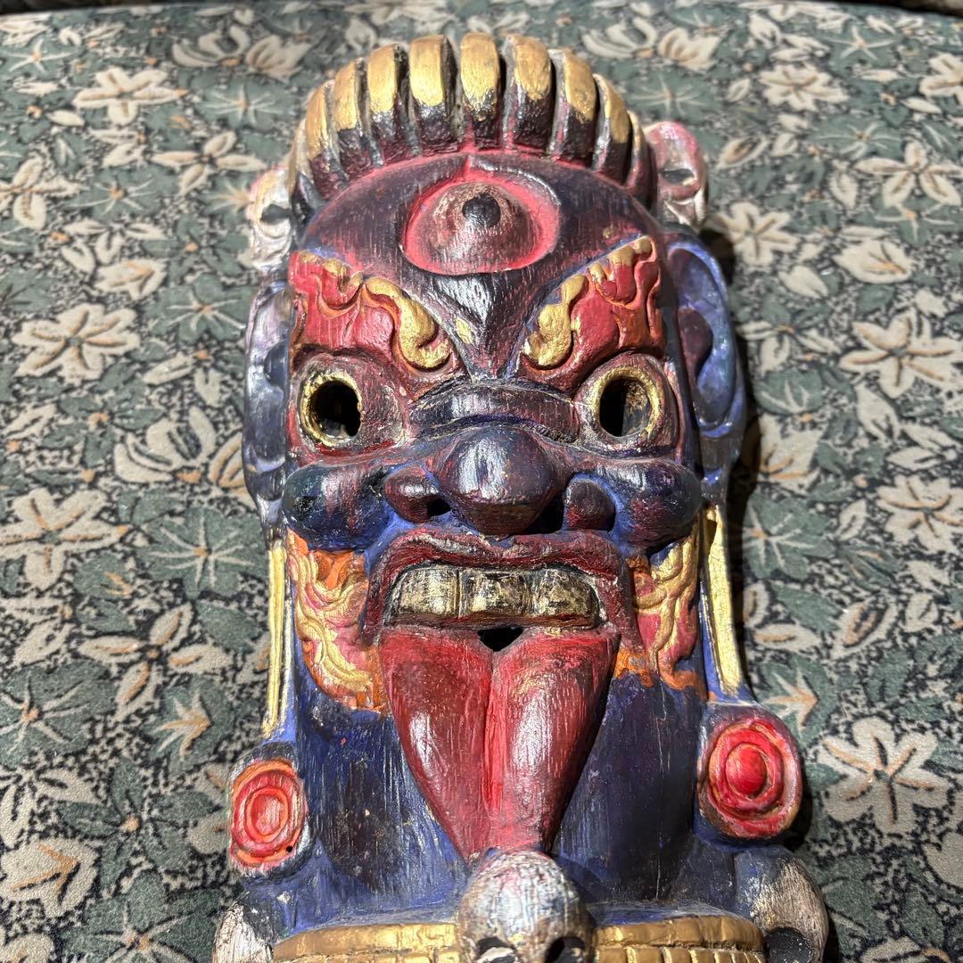 ヴィンテージ 木製仏面　2連マスク　ゴンポ　マハーカーラ　大黒天　お面