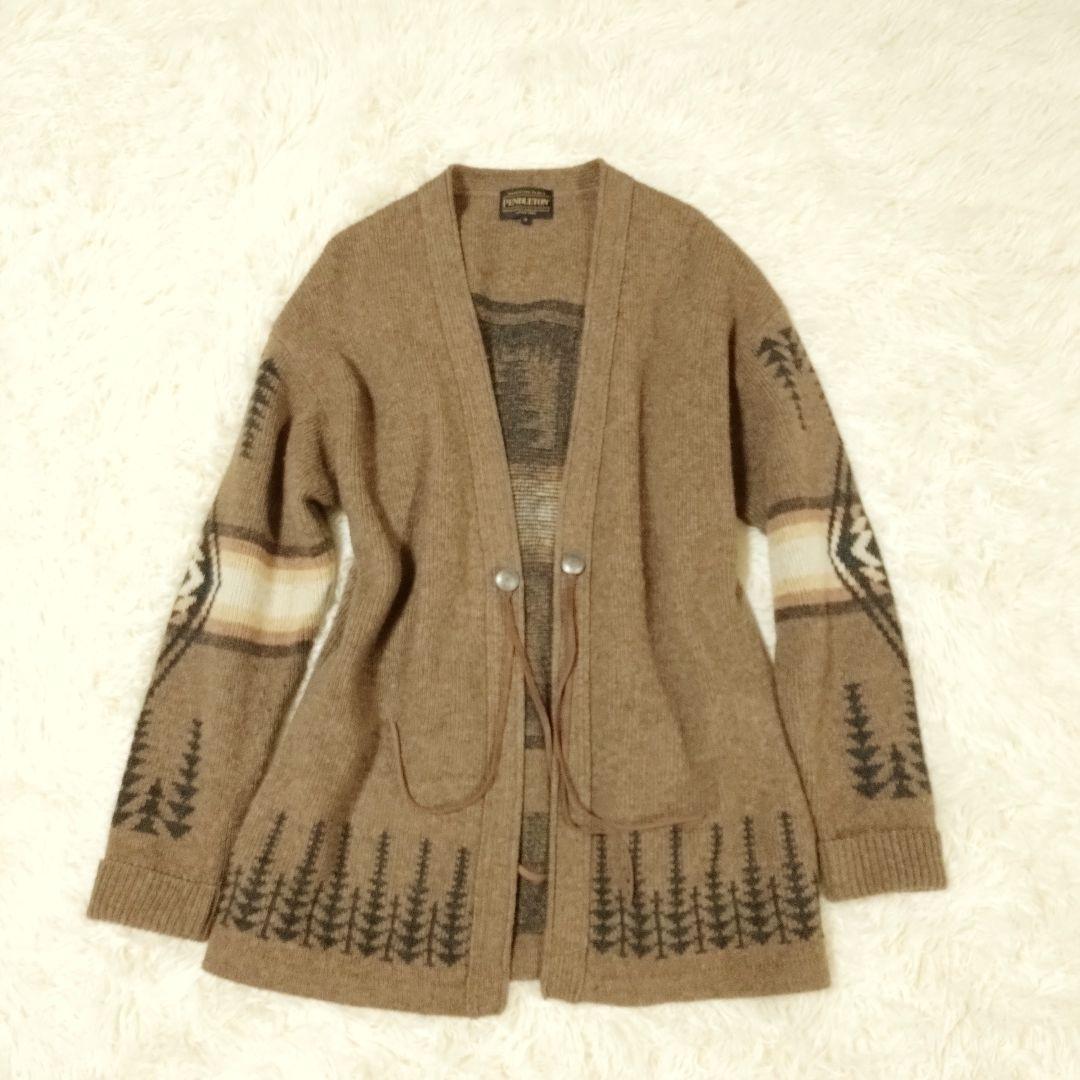希少　ペンドルトン　カーディガン　ネイティブ柄　　ブラウン　総柄　ウール