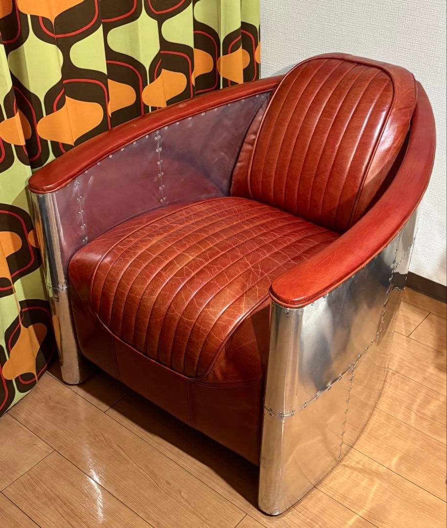 Aviator 1人掛けレザーソファ レッド 赤 高級家具 チェア リビング