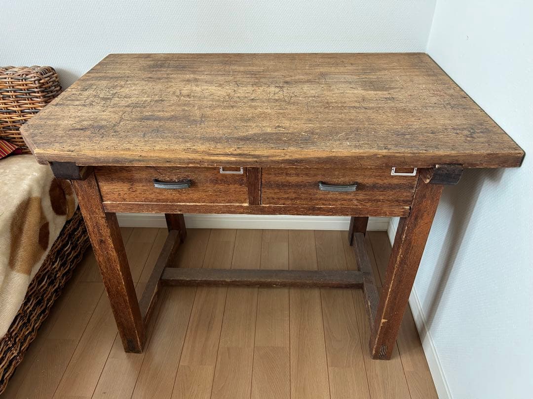 作業台 木製テーブル デスク 古家具 ヴィンテージ風/アンティーク
