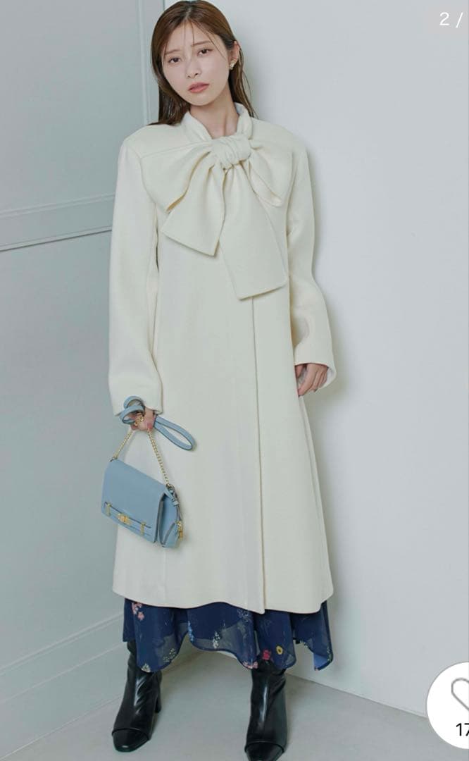 リボンストール付きノーカラーコート