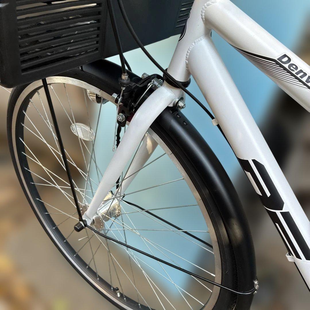 ‼️新品未使用品‼️Denver シティサイクル ホワイト 鍵付きバスケット付き6段