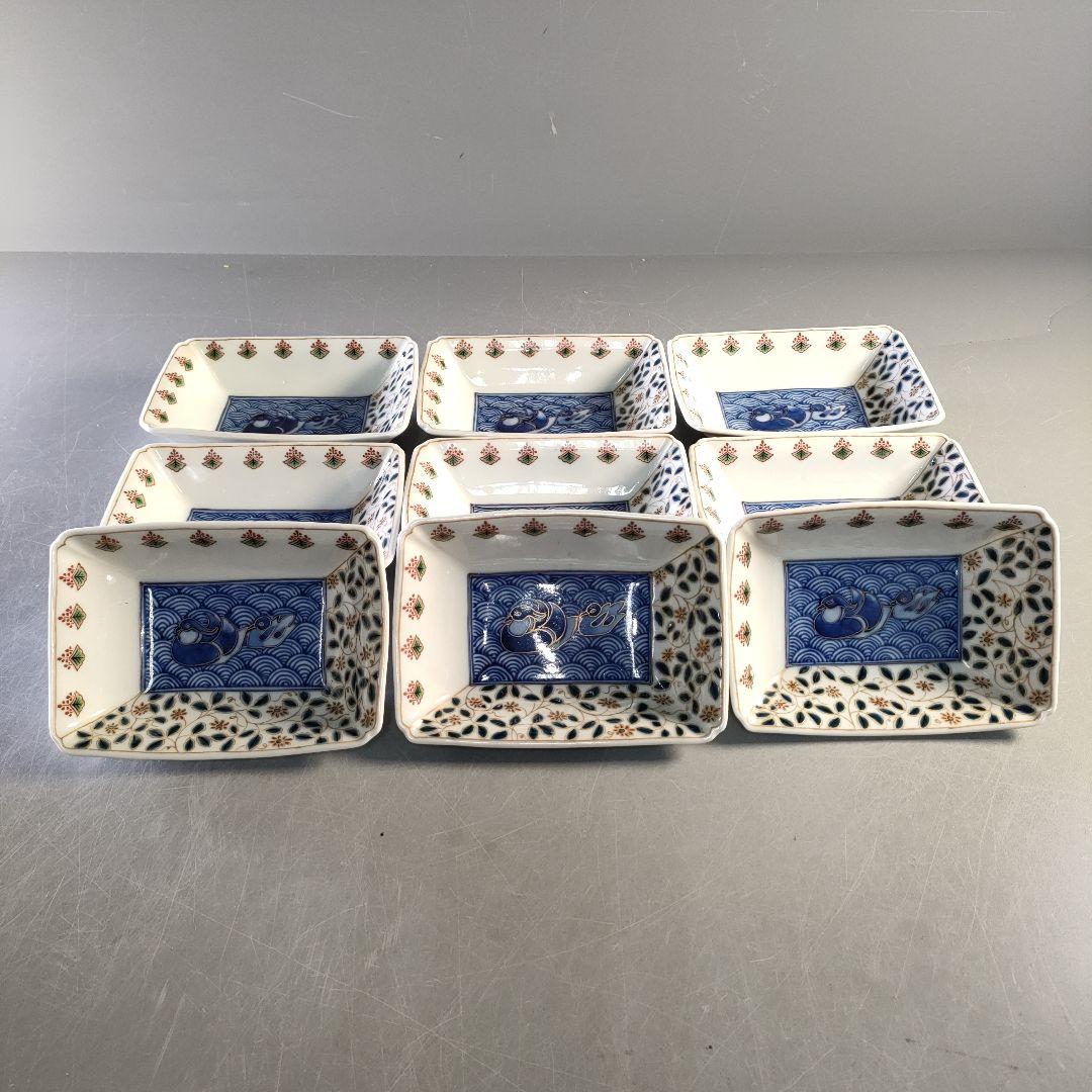 A1284-7/九谷焼/美山窯/金彩色絵花鳥文角鉢9客/飾鉢/盛鉢/懐石道具/