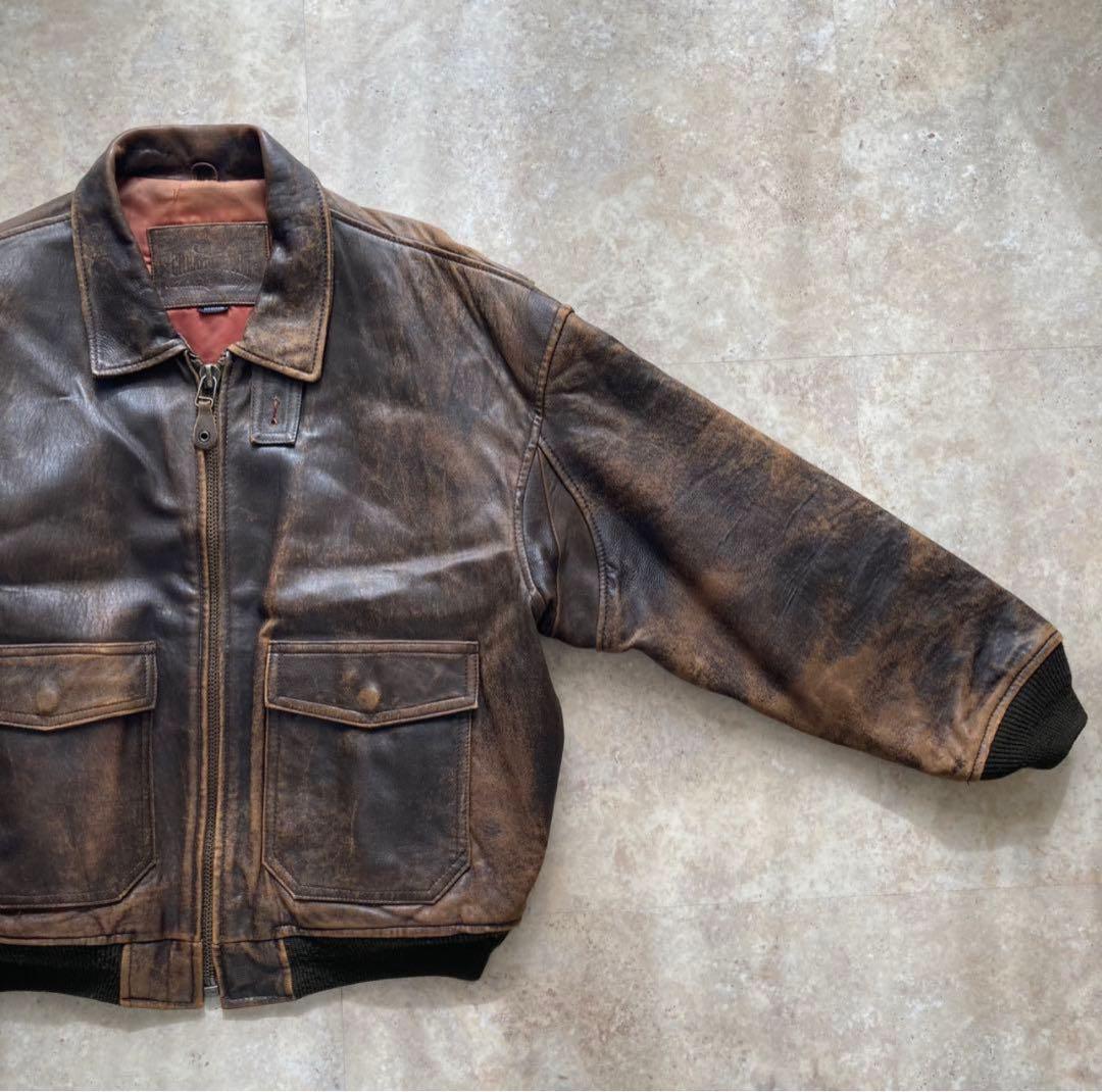 古着 Vintage A-2型 ビッグシルエット レザージャケット ブルゾン M